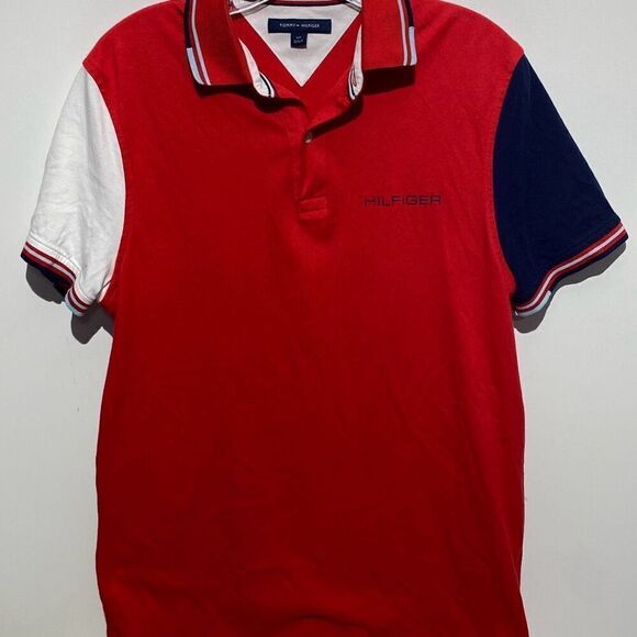 Tommy Hilfiger Men's Multicolor Colorblock Short Sleeve Polo Shirt Size Small - Picture 1 of 9